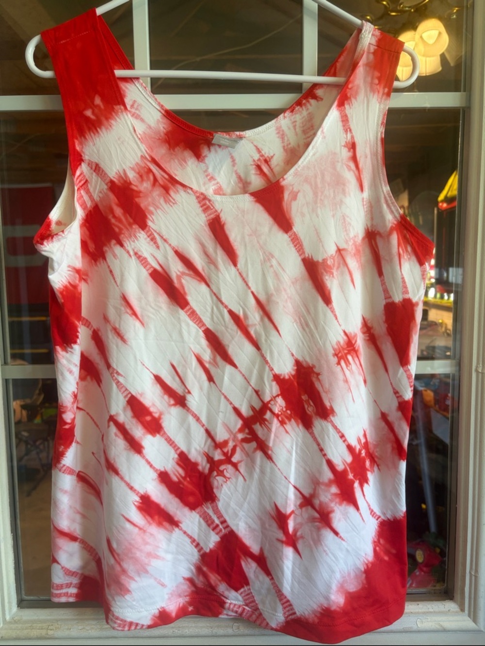 Chico's Red and White Tie-Dye Sleeveless Tank